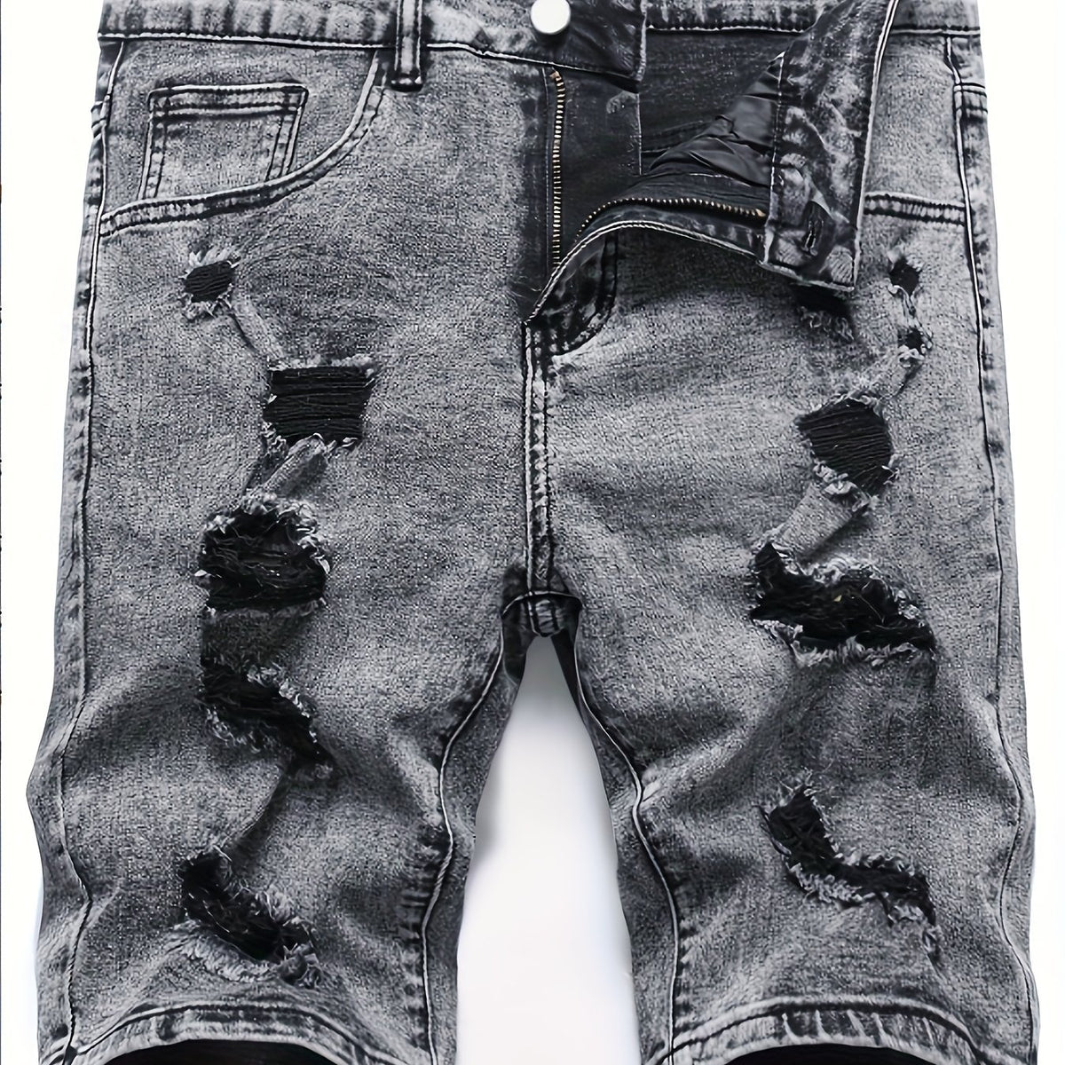 Men's Distressed Denim Shorts Medium Stretch Casual Street Style