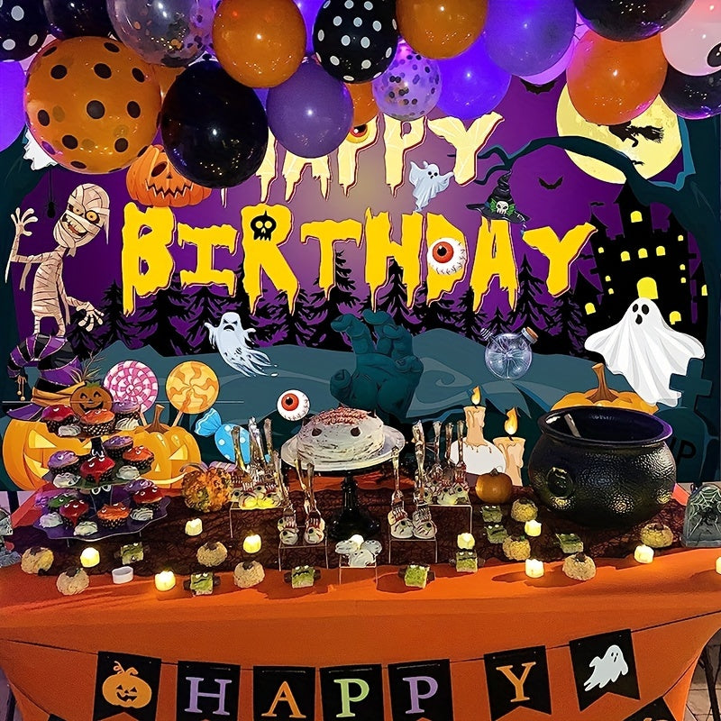 Halloween Birthday Backdrop Pumpkin Candy Ghost Castle Party Banner