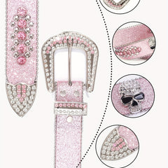 Pink Rhinestone Skull Waist Belt Men's And Women's Belt
