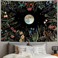 Moonlit Garden Tapestry Flower Colorful Plants Wall Blanket