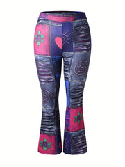  Pants Women's Plus Patchwork Flared Leg Trousers