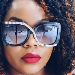 Oversized Square Frame Sunglasses with Rhinestone Decor