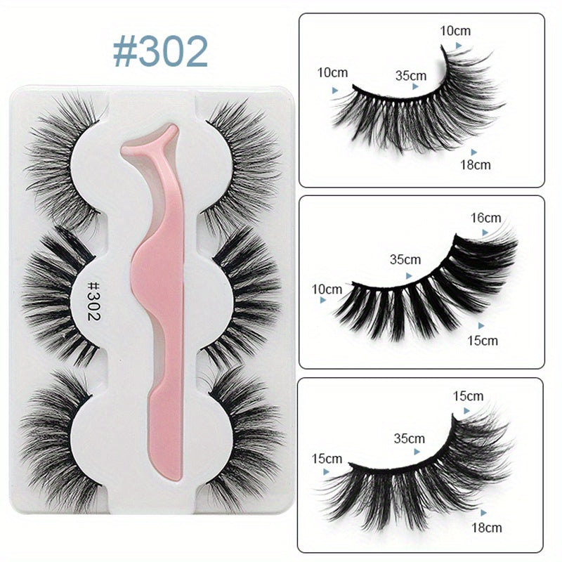 3 Pairs Natural 5D False Eyelashes for Charming Effect
