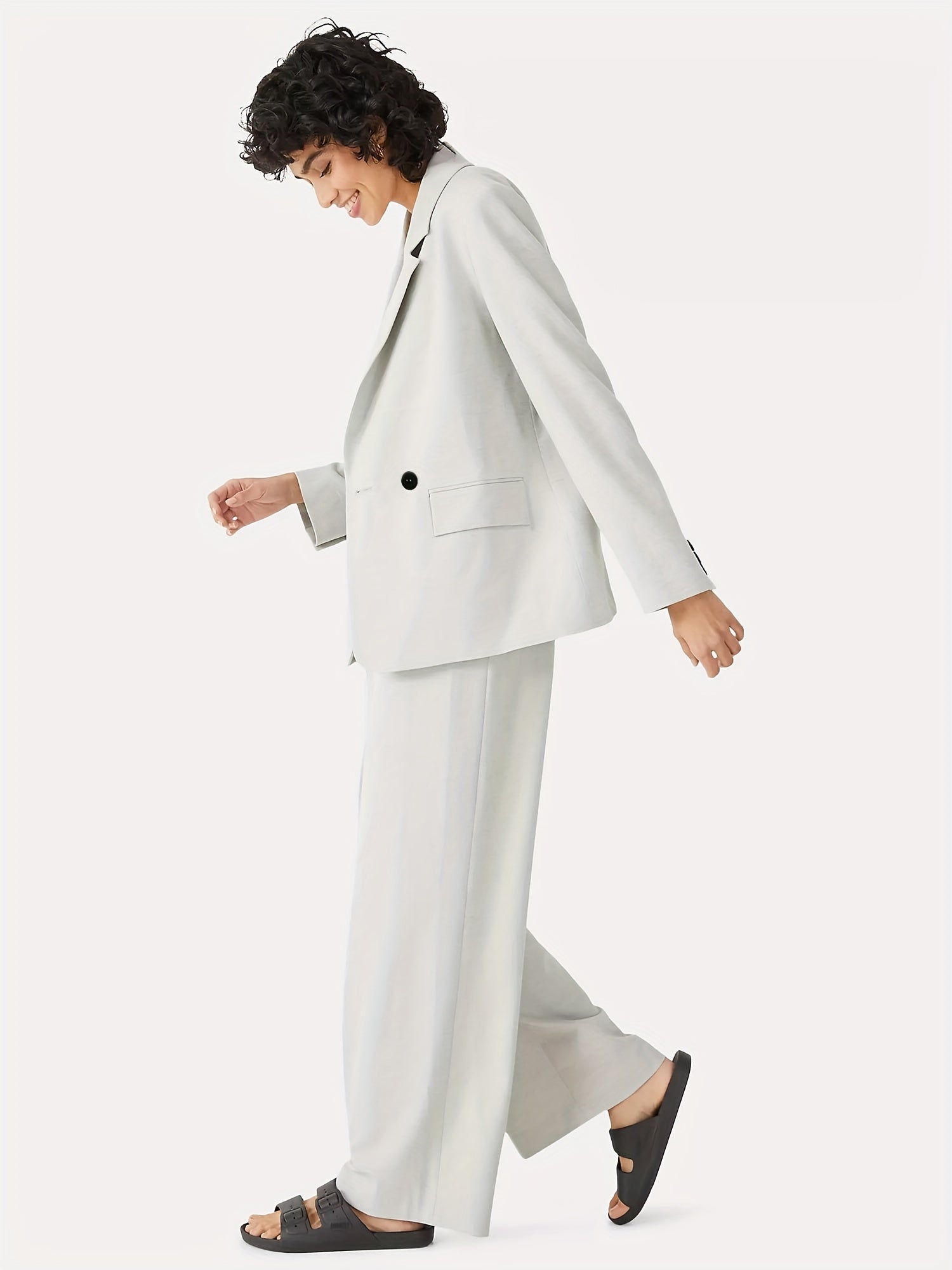  Basic Blazer Women's Plus Solid Button Decor Workwear Blazer