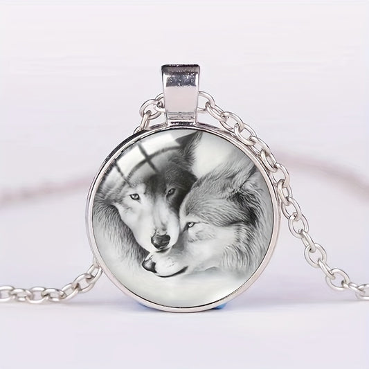 Round Wolf Crystal Bead Pendant Necklace For Men And Women
