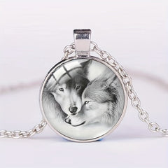 Round Wolf Crystal Bead Pendant Necklace For Men And Women