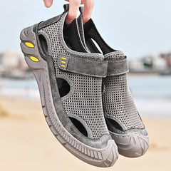 Men's Closed Toe Fisherman Sandals Breathable Beach Mesh Shoe Brown