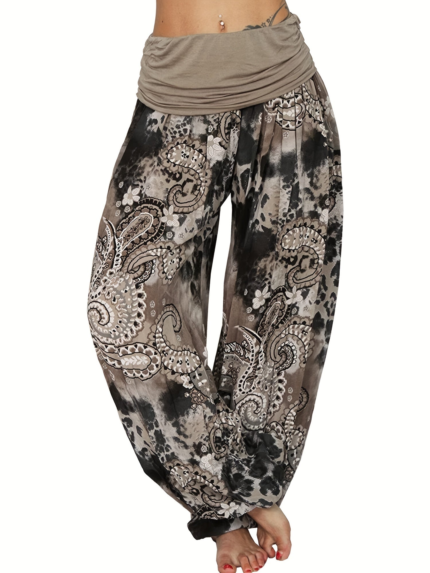  Boho Paisley Print High Waist Harem Pants
