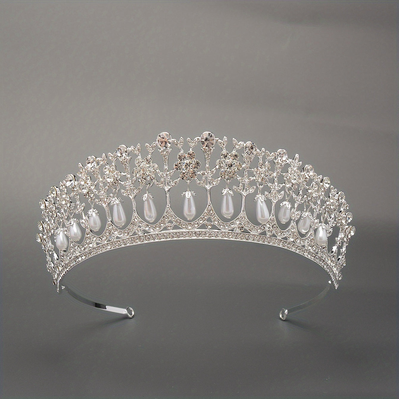 Princess Bridal Crown Rhinestone Faux Pearl Head Jewelry