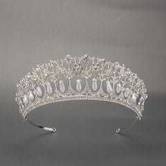 Princess Bridal Crown Rhinestone Faux Pearl Head Jewelry