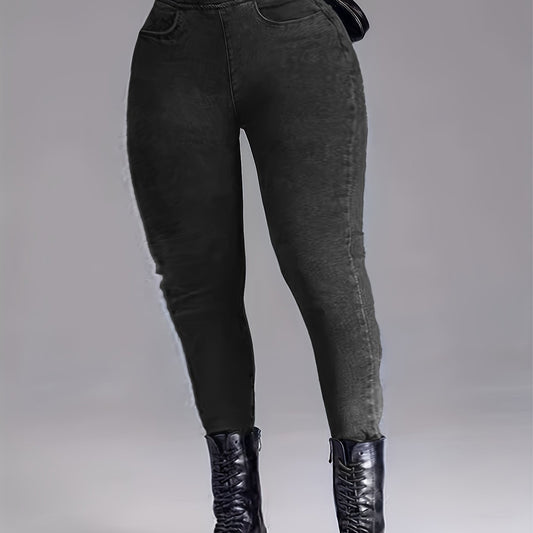 Stretchy High Waist Leggings Slim Fitting Slash Pocket Long Jeans