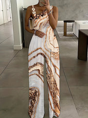 Floral Print Wide Leg Jumpsuit with Chain Straps