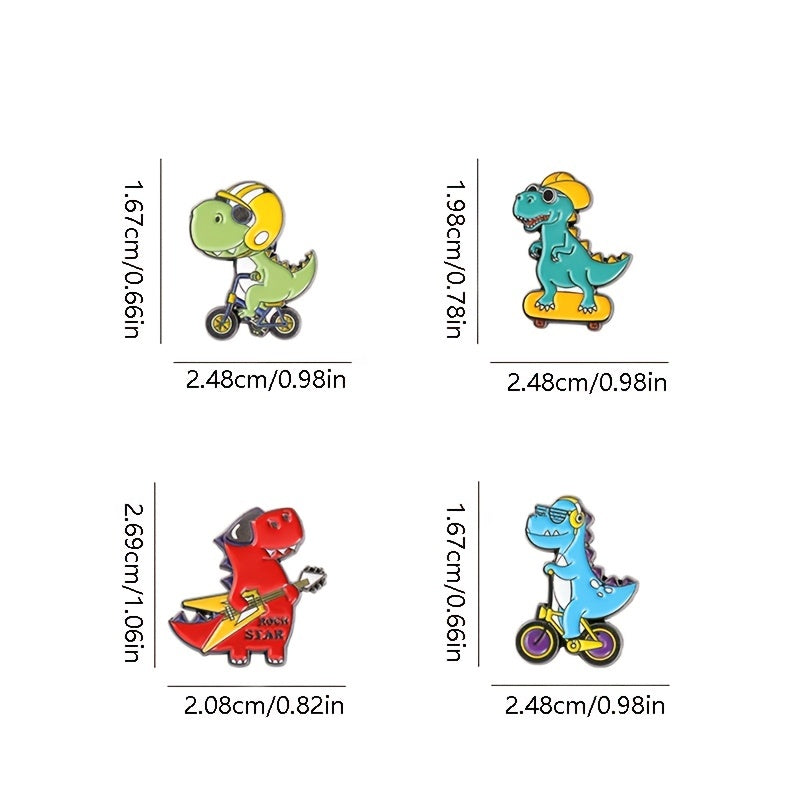Dinosaur Enamel Pin Red Green Guitar Brooch for Women Bag Gift