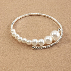 Elastic Bracelet with Rhinestones & Faux Pearls