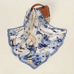 Plum Blossom Print Square Scarf Satin Silk Shawl Tie Dye Bandana