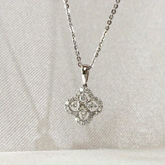 Four Leaf Clover Crystal Pendant Necklace 925 Silver Plated Clavicle Necklace