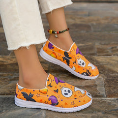 Women's Halloween Canvas Shoes Pumpkin Ghost Print Slip On Shoes