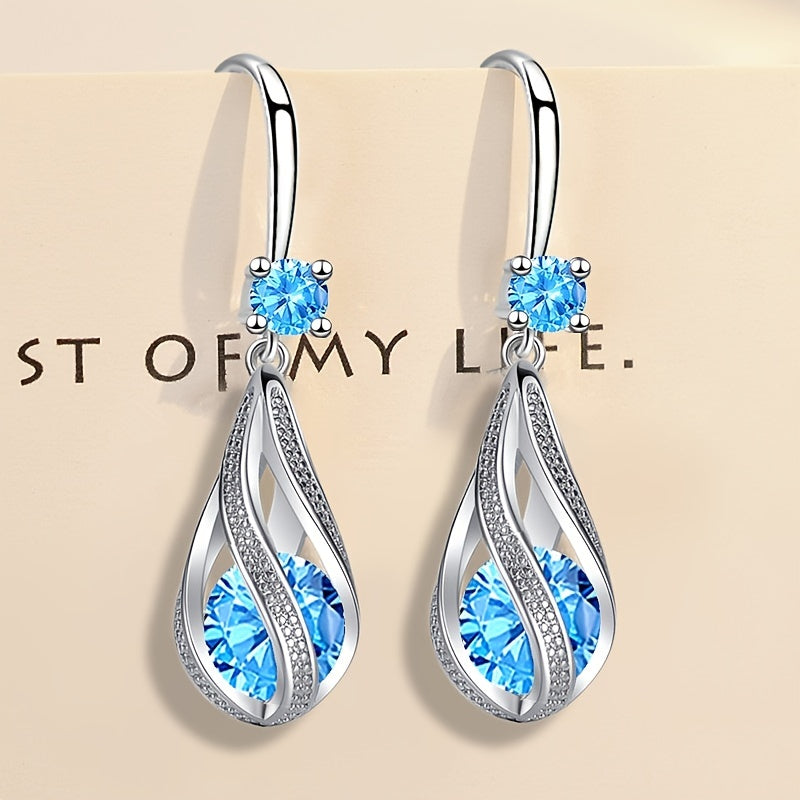 Rotating Teardrop Shape Crystal Earrings for Women Girls