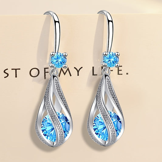 Rotating Teardrop Shape Crystal Earrings for Women Girls