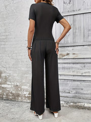 Casual Two Piece Set Short Sleeve T Shirt & Wide Leg Pants Outfit