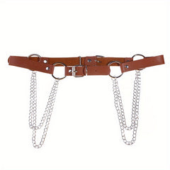 Layered Chain Tassel Punk Belt Gothic Solid PU Leather Chain Belt
