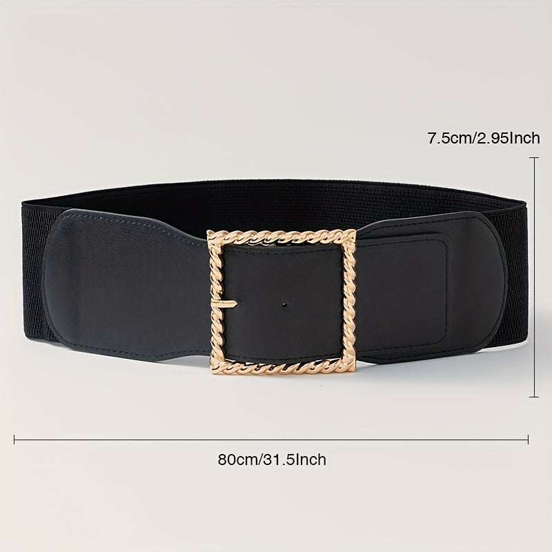 Square Buckle Wide Belt Solid Decorative Waistband for Women