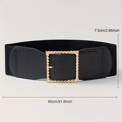 Square Buckle Wide Belt Solid Decorative Waistband for Women