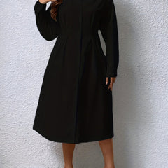  Solid Button Up Long Sleeve Polo Neck Midi Shirt Dress