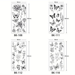 4 Piece Butterfly Flower Sketch Tattoo Stickers