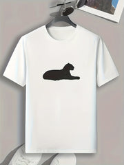 Cat Silhouette Print Men's Comfy T shirt Active Stretch Tee for Summer