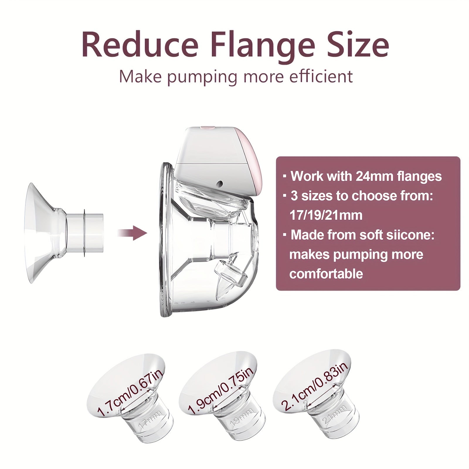 Silicone Breast Pump Flange Inserts 17mm 19mm 21mm Sizes