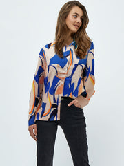  Abstract Print Long Sleeve Button Up Blouse