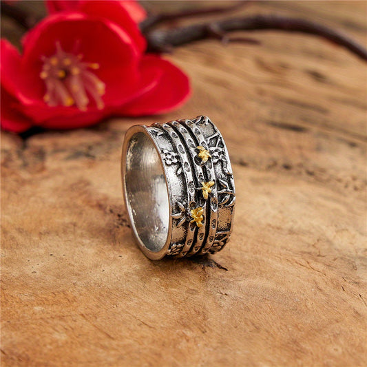 Vintage Bee Flower Two Tone Ring Women Personality Party Ring Jewelry