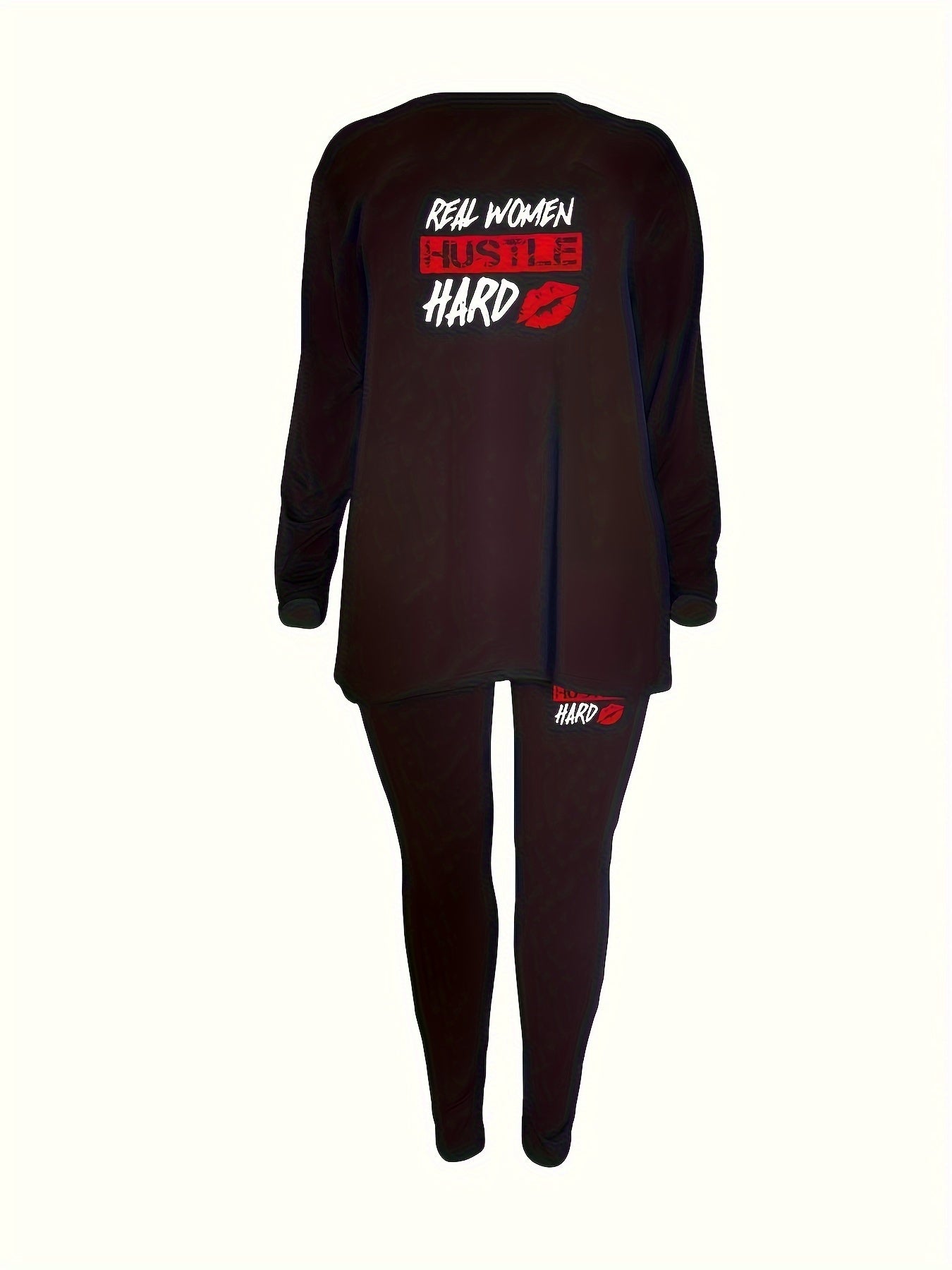  Red Lip & Slogan Print Tunic Top & Leggings Set