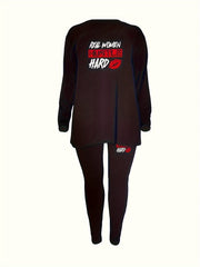  Red Lip & Slogan Print Tunic Top & Leggings Set