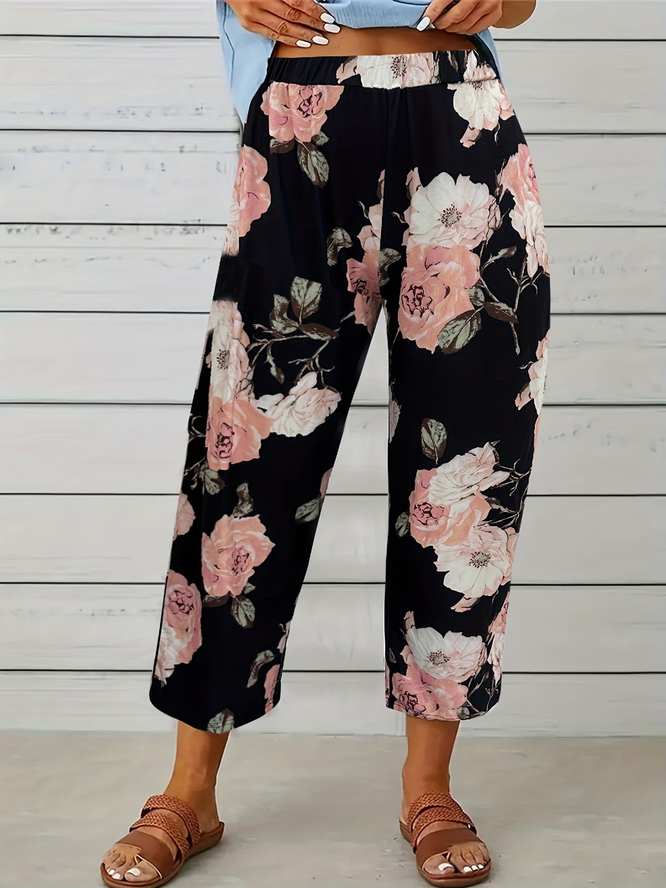 Women's Plus Floral Print High Rise Cropped Trouser