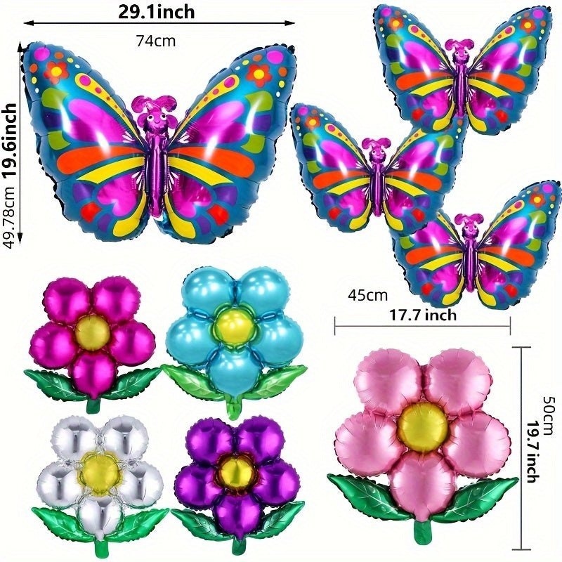 9pcs Butterfly & Flower Balloons, Party Wedding Birthday Decor