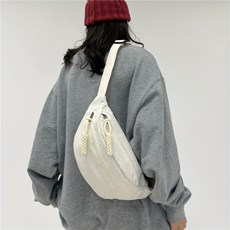 Corduroy Chest Bag Minimalist Zipper Waist Bag