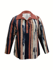  Stripe Print Long Sleeve Workwear Top