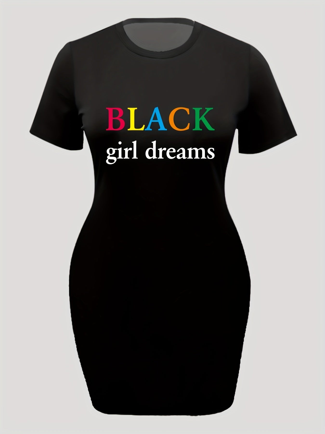  Colorful Letter Print Round Neck Tee Dress