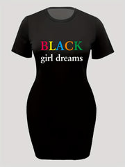  Colorful Letter Print Round Neck Tee Dress