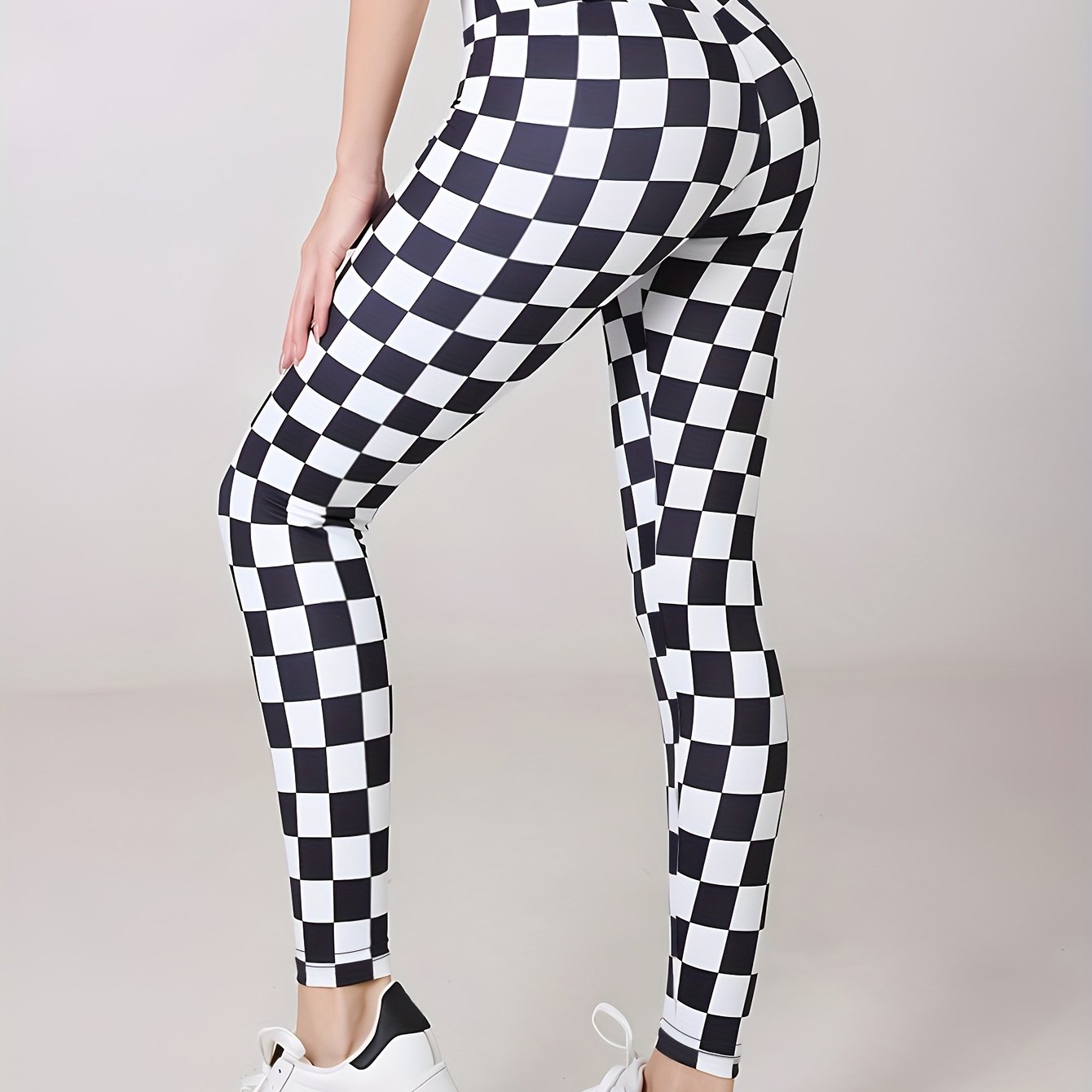 Plaid Print Sports Leggings High Stretch Yoga Running Pants