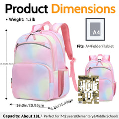 Kids Rainbow Pink School Backpack with Chest Strap and Whistle