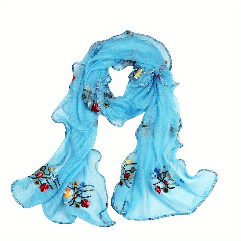 Ruffle Flower Embroidered Scarf Bright Edge Windproof Shawl