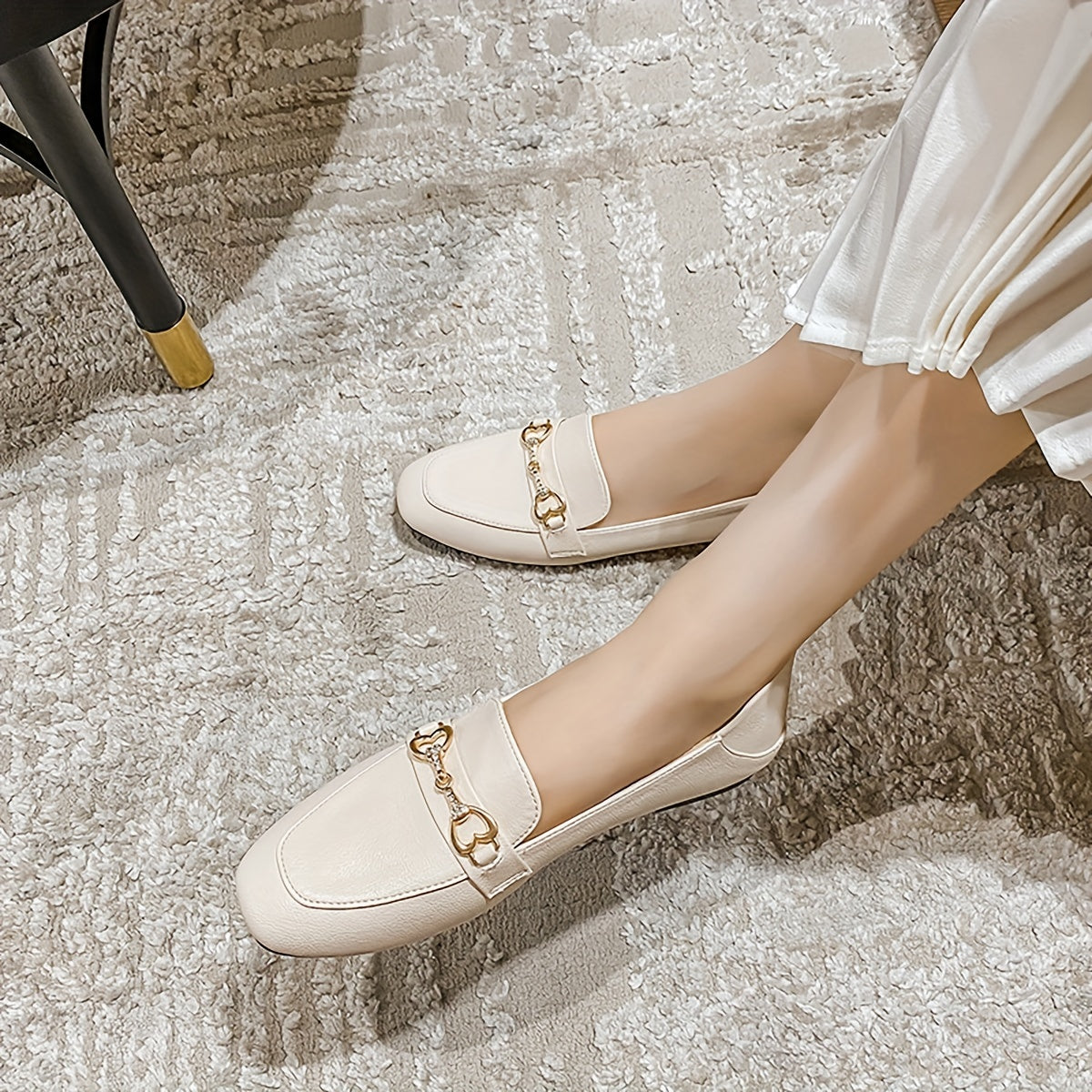 Women's Heart Buckle Flat Loafers Slip On Shoes