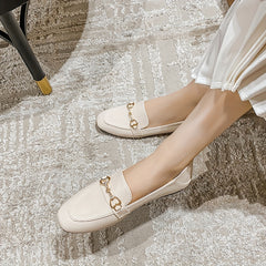 Women's Heart Buckle Flat Loafers Slip On Shoes