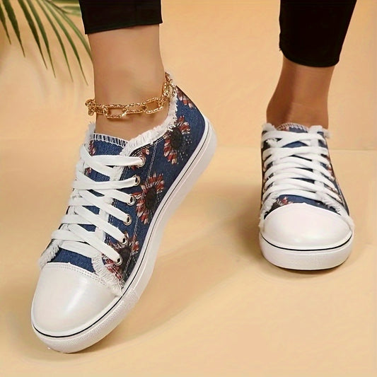 Floral Print Canvas Lace-Up Low Flat Casual Sporty Shoes