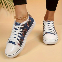 Floral Print Canvas Lace-Up Low Flat Casual Sporty Shoes