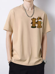Horse & Tree Pattern Print Men's Cotton Crew Neck T shirt