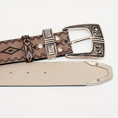 Vintage Embossed PU Belt Boho Carved Buckle Cowboy Cowgirl Waistband